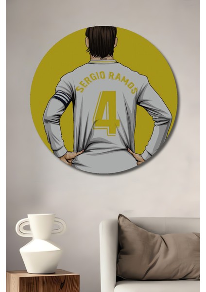 Sergio Ramos Ahşap Mdf Dekoratif Ev/işyeri Duvar Tablo Yuvarlak Ev/işyeri Duvar Tablo