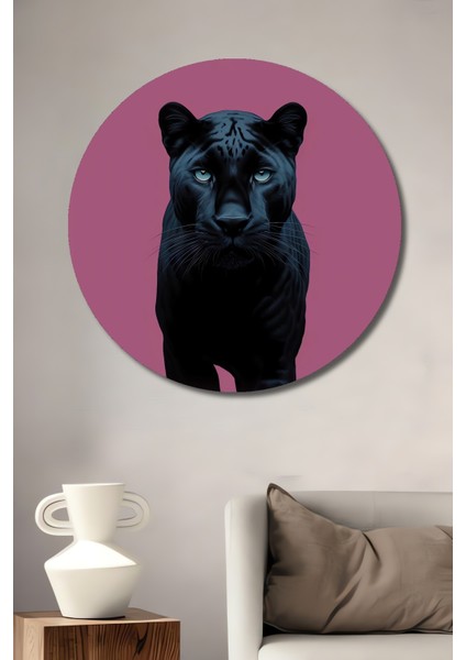 Siyah Panter Dekoratif Ahşap Mdf Ev/işyeri Duvar Tablo Yuvarlak Ev/işyeri Duvar Tablo
