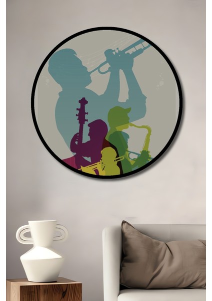 Çerçeve Görünümlü Caz Festivali Dekoratif Ahşap Mdf Ev Duvar Tablo Yuvarlak Ev Duvar Tablo