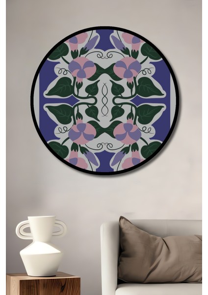 Çerçeve Görünümlü Çiçek Desenli Dekoratif Ahşap Mdf Ev Duvar Tablo Yuvarlak Ev Duvar Tablo