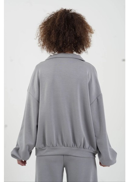 Gri Modal Polo Yaka Sweat Geniş Paça Pant Eşofman Takım fırsatları