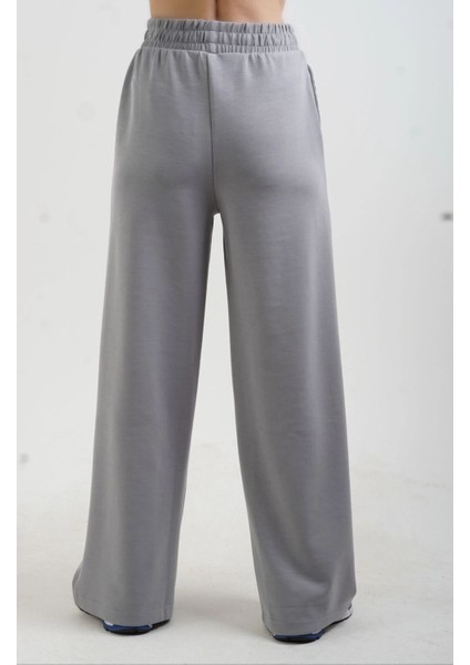 Gri Modal Polo Yaka Sweat Geniş Paça Pant Eşofman Takım