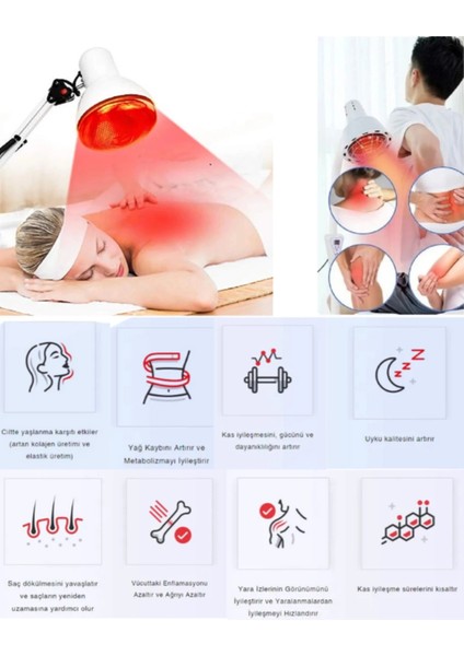 250W Kızılötesi (Infrared) Isıtıcılı Fizik Tedavi Lambası (Kırmızı Işık) E27 (Kalın Duy) fırsatları