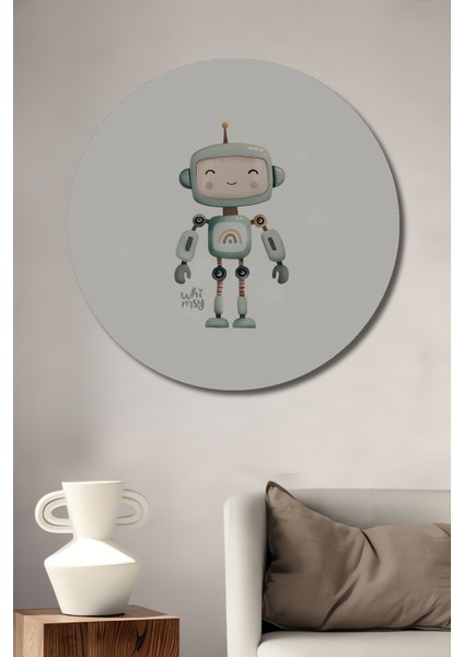 Sevimli Robot Ahşap Mdf Dekoratif Ev/işyeri Duvar Tablo Yuvarlak Ev/işyeri Duvar Tablo