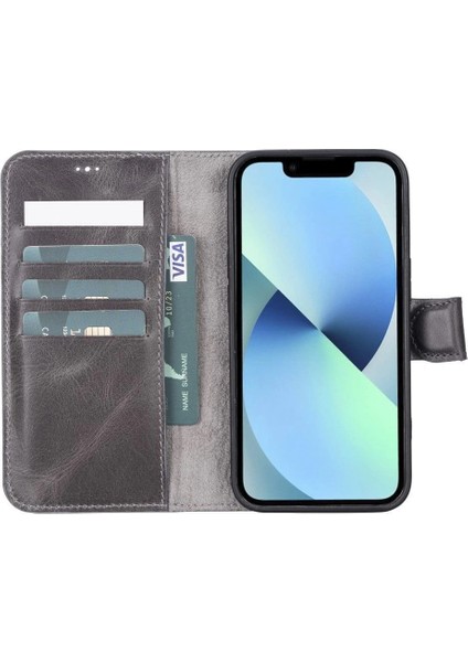 Apple iPhone 13 Pro Uyumlu Deri Cüzdanlı Kılıf VS4EF Gri fiyatları