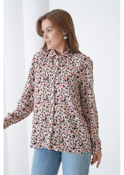 Kadın Tesettüre Uygun Desenli Uzun Kol Pamuk Şık Büyük Beden Curve Rahat Gömlek