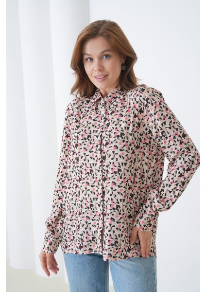 Kadın Tesettüre Uygun Desenli Uzun Kol Pamuk Şık Büyük Beden Curve Rahat Gömlek modelleri