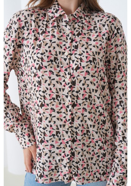 Kadın Tesettüre Uygun Desenli Uzun Kol Pamuk Şık Büyük Beden Curve Rahat Gömlek fırsatları