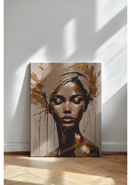Bej ve Gold Zarafeti - Kanvas Tablo - Modern Sanat Portre Duvar Dekoru fiyatları