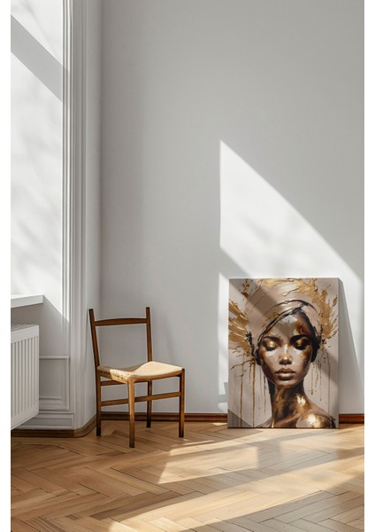 Bej ve Gold Zarafeti - Kanvas Tablo - Modern Sanat Portre Duvar Dekoru modelleri