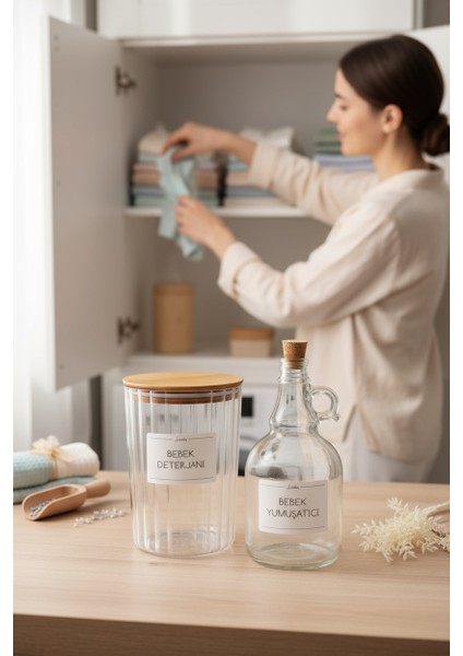 Ahşap Kapaklı Oval Çizgili Bebek Deterjanı Kavanozu 2200ML-BEBEK Yumuşatıcı Kavanozu 1000ML fiyatları