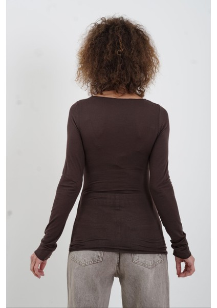 Kahve Kayık Yaka Modal Kaşmir Bluz modelleri