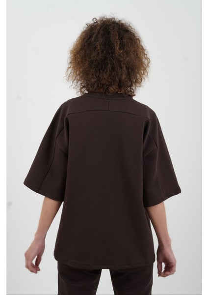 Kahve Kısa Kollu Oversize Tshirt Dikiş Detaylı Pantolon Takım indirimleri