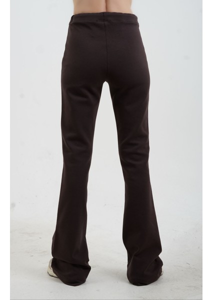 Kahve Kısa Kollu Oversize Tshirt Dikiş Detaylı Pantolon Takım