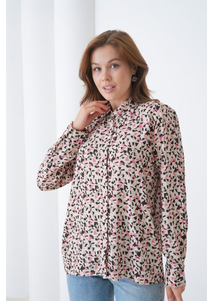 Kadın Tesettüre Uygun Desenli Uzun Kol Pamuk Şık Büyük Beden Curve Rahat Gömlek indirimleri