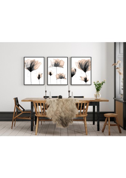 3 Parça Çerçeveli Dekoratif Sulu Boya Çiçekler Ahşap Tablo Seti Bestablo