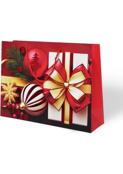 Yılbaşı Temalı Lüks Karton Çanta Ip Detaylı 32 x 26 cm 5 Adet