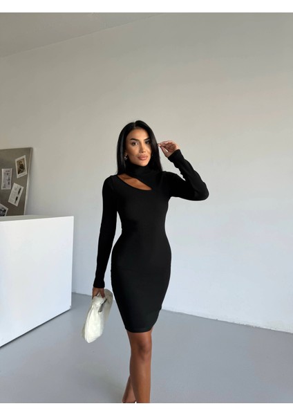 Boğazlı Gögüs Dekolteli Elbise Siyah F2333 fiyatları