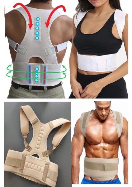 Bej Dik Duruş Korsesi Kamburluk Önleyici Bel Omuz Vücut Şekillendirici Mıknatıslı Manyetik Korse