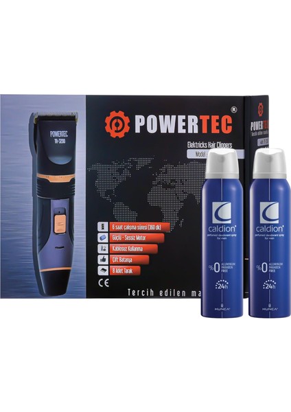 TR-3200 Profesyonel Şarjlı Saç Sakal Tıraş Makinesi + Caldion Erkek Deodorant 2 Adet
