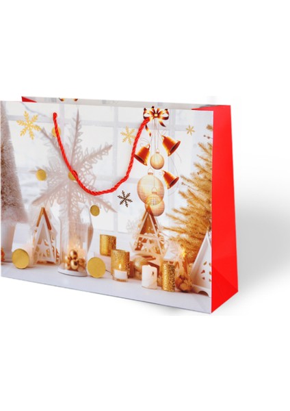 Yılbaşı Temalı Lüks Karton Çanta Ip Detaylı 32 x 26 cm 5 Adet