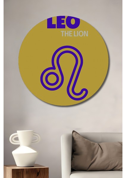 Leo Burcu Aslan Dekoratif Ahşap Mdf Ev/işyeri Duvar Tablo Yuvarlak Ev/işyeri Duvar Tablo
