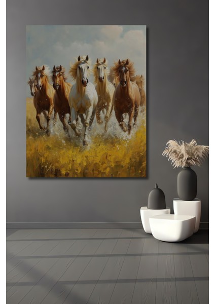 Vahşi Doğada Koşan Atlar Ahşap Mdf Dekoratif Ev/işyeri Duvar Tablo Dikdörtgen Ev/işyeri Duvar Tablo