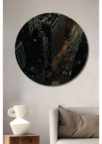 New York Gece Manzarası Dekoratif Ahşap Mdf Ev/işyeri Duvar Tablo Yuvarlak Ev/işyeri Duvar Tablo