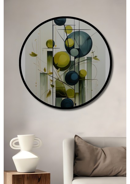 Çerçeve Görünümlü Soyut Çemberler Dekoratif Ahşap Mdf Ev Duvar Tablo Yuvarlak Ev Duvar Tablo