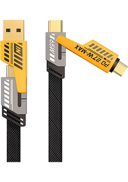 4in1 Type-C 65W To Usb-A + Type-C To Lightning 27W Hızlı Şarj Kablosu Siyah