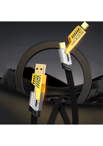 4in1 Type-C 65W To Usb-A + Type-C To Lightning 27W Hızlı Şarj Kablosu Siyah