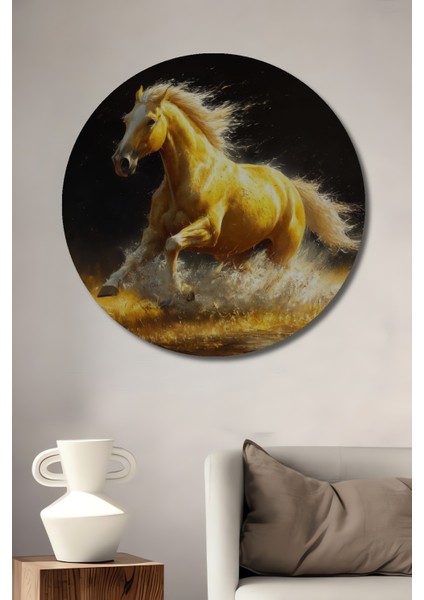 Görkemli Şahlanan At Ahşap Mdf Dekoratif Ev/işyeri Duvar Tablo Yuvarlak Ev/işyeri Duvar Tablo