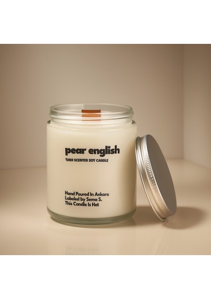 : Pear English : Cam Kavanozda Kokulu %100 Soya Mum (Şeftali, Kavun, Sandal Ağacı, Bergamot)