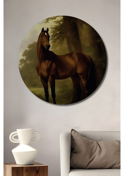 Asil At Ahşap Mdf Dekoratif Ev/işyeri Duvar Tablo Yuvarlak Ev/işyeri Duvar Tablo