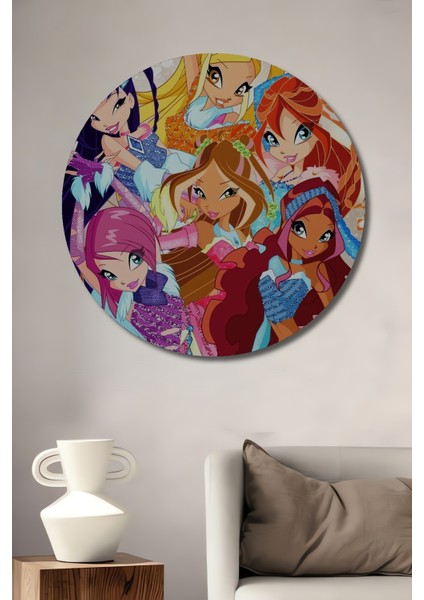 Winx Club Dekoratif Ahşap Mdf Ev/işyeri Duvar Tablo Yuvarlak Ev/işyeri Duvar Tablo