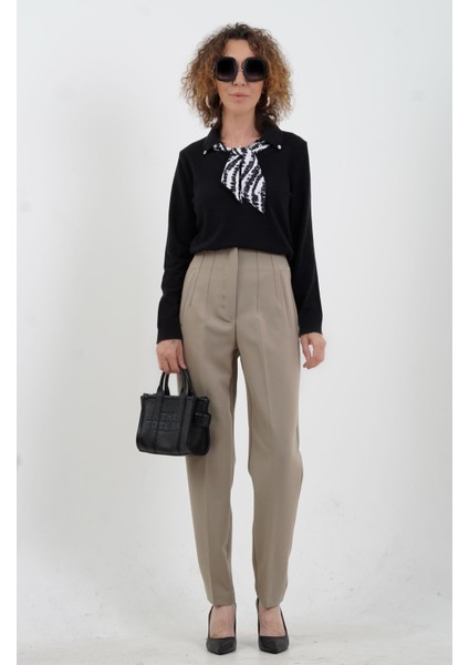 Siyah Polo Yaka Fularlı Uzun Kol Kazak fiyatları