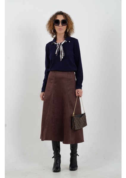 Kahve Suni Süet Etek