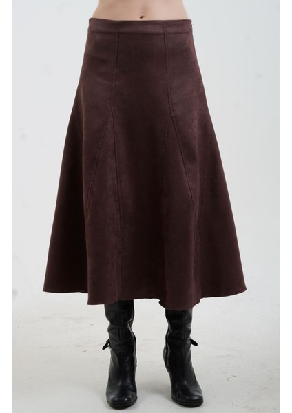 Kahve Suni Süet Etek modelleri