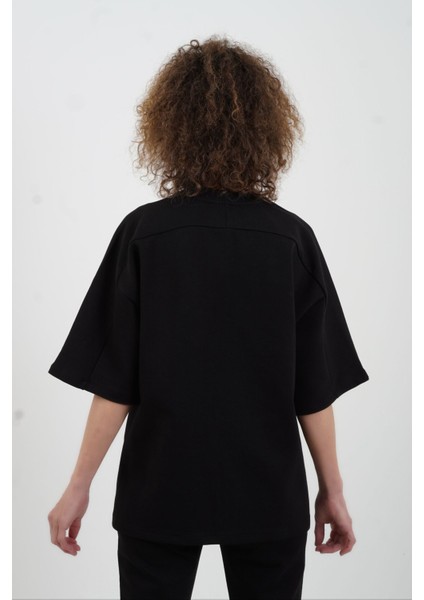 Siyah Kısa Kollu Oversize Tshirt Dikiş Detaylı Pantolon Takım modelleri