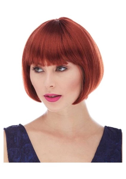 Kızıl Renk Düz Kesim Astarlı Küt Parti Peruğu