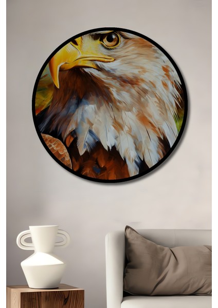 Çerçeve Görünümlü Güçlü Kartal Dekoratif Ahşap Mdf Işyeri Duvar Tablo Yuvarlak Işyeri Duvar Tablo