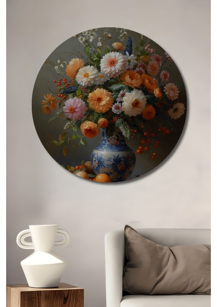 Çiçek Buketi Dekoratif Ahşap Mdf Ev/işyeri Duvar Tablo Yuvarlak Ev/işyeri Duvar Tablo