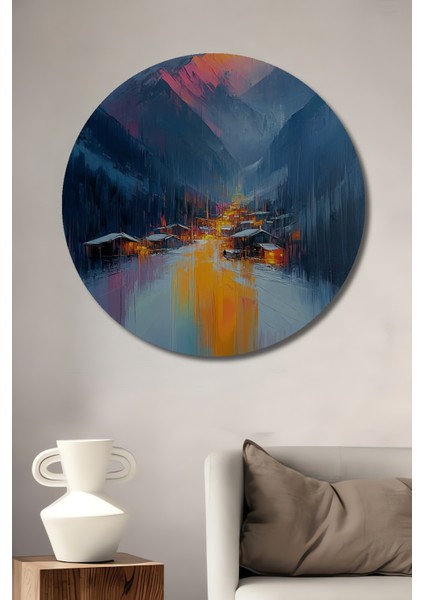 Dağ Eteğinde Günbatımı Dekoratif Ahşap Mdf Ev/işyeri Duvar Tablo Yuvarlak Ev/işyeri Duvar Tablo