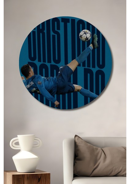 Cristiano Ronaldo Ahşap Mdf Dekoratif Ev/işyeri Duvar Tablo Yuvarlak Ev/işyeri Duvar Tablo