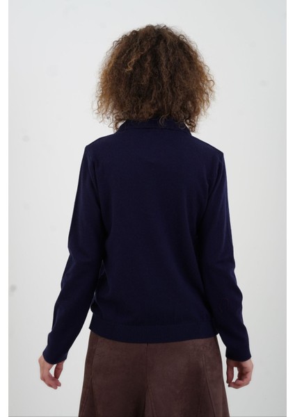 Lacivert Polo Yaka Fularlı Uzun Kol Kazak fırsatları