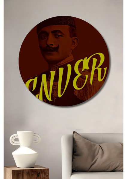 Enver Paşa Ahşap Mdf Dekoratif Ev/işyeri Duvar Tablo Yuvarlak Ev/işyeri Duvar Tablo