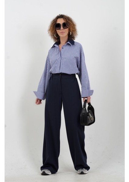 Lacivert Çift Yaka Taşlı Pötikare Gömlek fiyatları