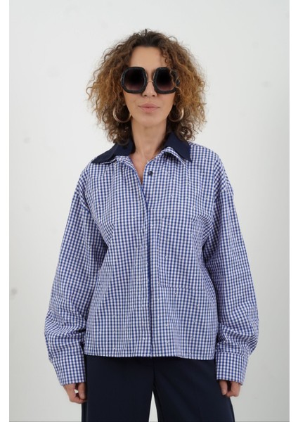 Lacivert Çift Yaka Taşlı Pötikare Gömlek indirimleri