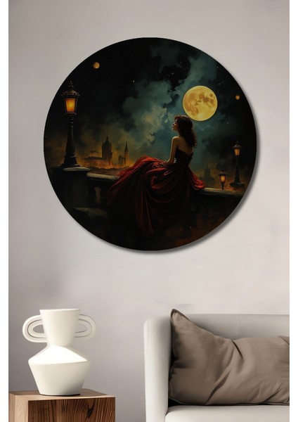 Ayışığında Büyüleyici Gece Ahşap Mdf Dekoratif Ev/işyeri Duvar Tablo Yuvarlak Ev/işyeri Duvar Tablo