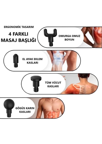 Masaj Tabancası 4 Başlıklı Sporcu Masaj Aleti 6 Kademeli Boyun Bel Sırt Bacak Renk Seçilemez modelleri